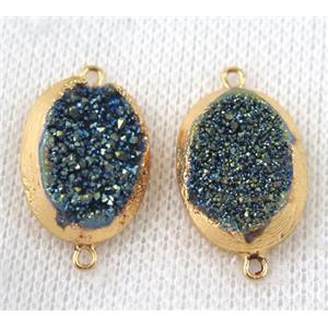 green druzy quartz connector, oval, gold plated, approx 15x20mm [GMPDA6603]
