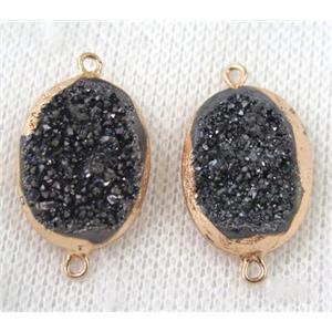 black druzy quartz connector, oval, gold plated, approx 15x20mm [GMPDA6604]
