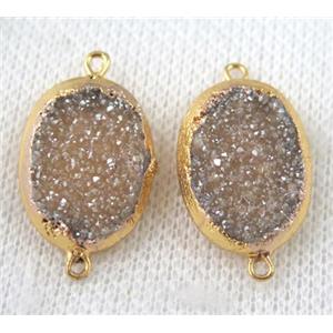 champagne druzy quartz connector, oval, gold plated, approx 15x20mm [GMPDA6605]