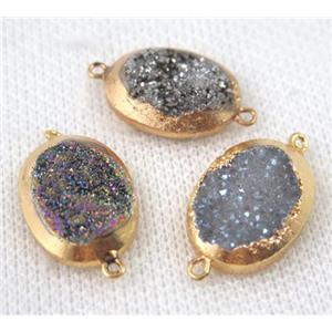 druzy quartz connector, mix color, oval, gold plated, approx 15x20mm [GMPDA6608]