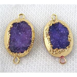 purple druzy quartz connector, oval, gold plated, approx 15x20mm [GMPDA6609]