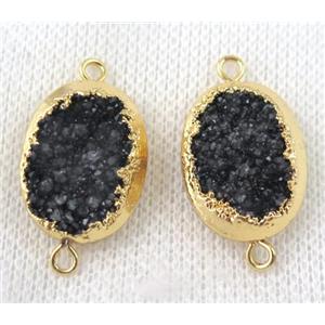 black druzy quartz connector, oval, gold plated, approx 15x20mm [GMPDA6610]