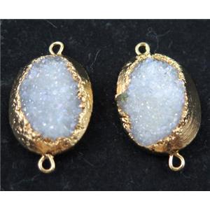 white AB-color druzy quartz connector, oval, gold plated, approx 15x20mm [GMPDA6611]