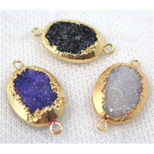 mixed druzy quartz connector, oval, gold plated, approx 15x20mm [GMPDA6612]