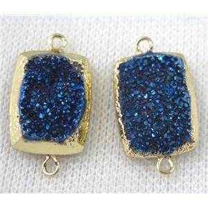 blue druzy quartz connector, rectangle, gold plated, approx 15x20mm [GMPDA6613]