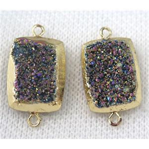 rainbow druzy quartz connector, rectangle, gold plated, approx 15x20mm [GMPDA6614]