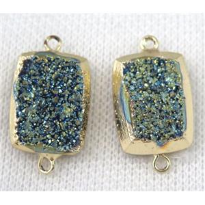 green druzy quartz connector, rectangle, gold plated, approx 15x20mm [GMPDA6615]