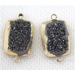 black druzy quartz connector, rectangle, gold plated, approx 15x20mm [GMPDA6616]