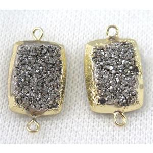 silver druzy quartz connector, rectangle, gold plated, approx 15x20mm [GMPDA6619]