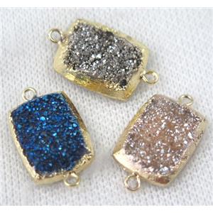 druzy quartz connector, mix color, rectangle, gold plated, approx 15x20mm [GMPDA6620]