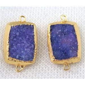 purple druzy quartz connector, rectangle, gold plated, approx 15x20mm [GMPDA6621]