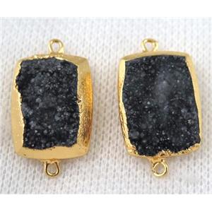black druzy quartz connector, rectangle, gold plated, approx 15x20mm [GMPDA6622]