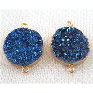 blue druzy quartz connector, flat round, gold plated, approx 16mm dia [GMPDA6625]