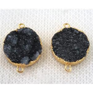 black druzy quartz connector, flat round, gold plated, approx 16mm dia [GMPDA6633]