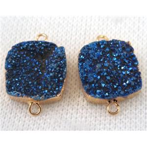 blue druzy quartz connector, square, gold plated, approx 16x16mm [GMPDA6636]