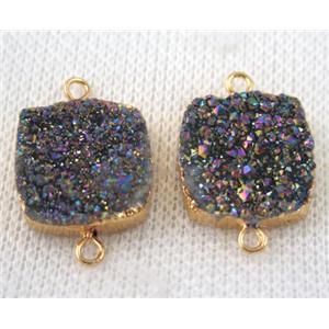 rainbow druzy quartz connector, square, gold plated, approx 16x16mm [GMPDA6637]