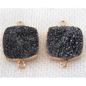 black druzy quartz connector, square, gold plated, approx 16x16mm [GMPDA6638]