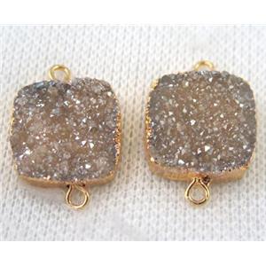 champagne druzy quartz connector, square, gold plated, approx 16x16mm [GMPDA6639]