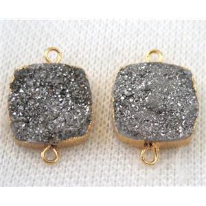 silver druzy quartz connector, square, gold plated, approx 16x16mm [GMPDA6641]