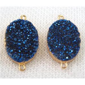 blue druzy quartz connector, oval, gold plated, approx 15x20mm [GMPDA6643]