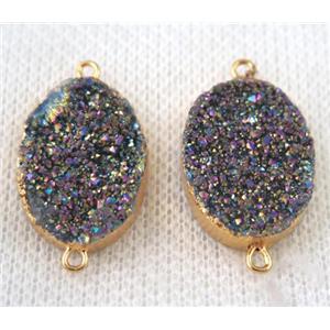 rainbow druzy quartz connector, oval, gold plated, approx 15x20mm [GMPDA6644]