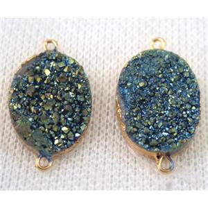 green druzy quartz connector, oval, gold plated, approx 15x20mm [GMPDA6645]