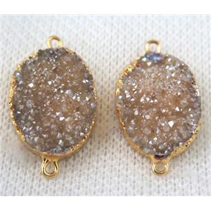 champagne druzy quartz connector, oval, gold plated, approx 15x20mm [GMPDA6646]