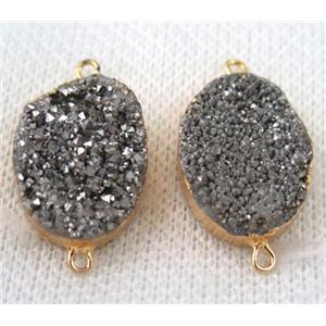 silver druzy quartz connector, oval, gold plated, approx 15x20mm [GMPDA6648]