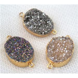 druzy quartz connector, mixed color, oval, gold plated, approx 15x20mm [GMPDA6649]