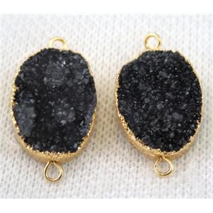 black druzy quartz connector, oval, gold plated, approx 15x20mm [GMPDA6651]