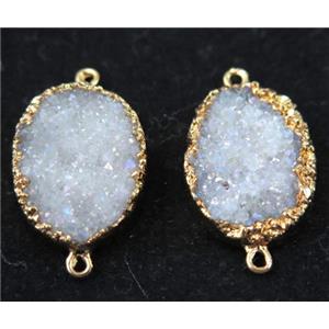 white AB-color druzy quartz connector, oval, gold plated, approx 15x20mm [GMPDA6652]