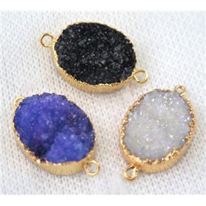 mixed druzy quartz connector, oval, gold plated, approx 15x20mm [GMPDA6653]