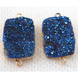 blue druzy quartz connector, rectangle, gold plated, approx 15x20mm [GMPDA6654]