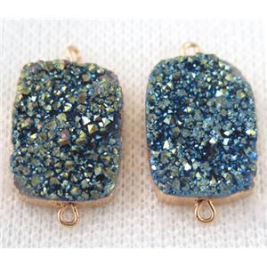 green druzy quartz connector, rectangle, gold plated, approx 15x20mm [GMPDA6655]