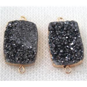 black druzy quartz connector, rectangle, gold plated, approx 15x20mm [GMPDA6656]