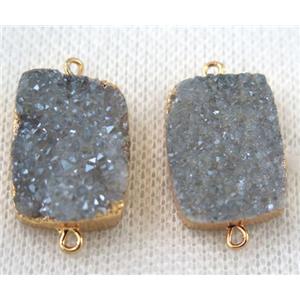 light blue-gray druzy quartz connector, rectangle, gold plated, approx 15x20mm [GMPDA6658]