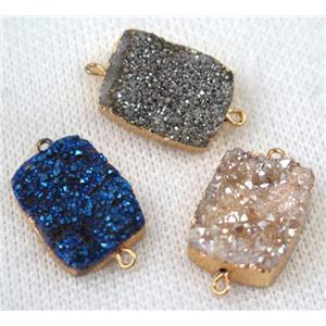 druzy quartz connector, mixed color, rectangle, gold plated, approx 15x20mm [GMPDA6660]