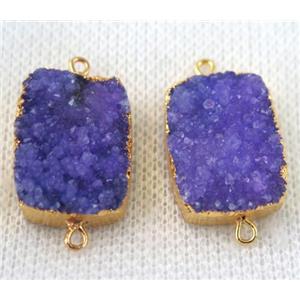 purple druzy quartz connector, rectangle, gold plated, approx 15x20mm [GMPDA6661]