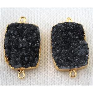 black druzy quartz connector, rectangle, gold plated, approx 15x20mm [GMPDA6662]