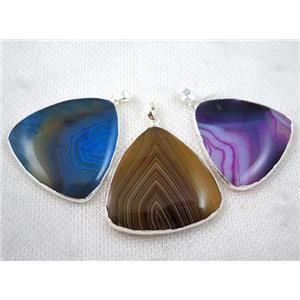 agate triangle pendant, mix color, silver plated, approx 30-50mm [GMPDA6672]
