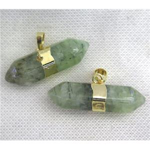 green prehnite bullet pendant, gold plated, approx 12-40mm [GMPDA6682]