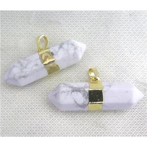 white turquoise howlite bullet pendant, gold plated, approx 12-40mm [GMPDA6683]