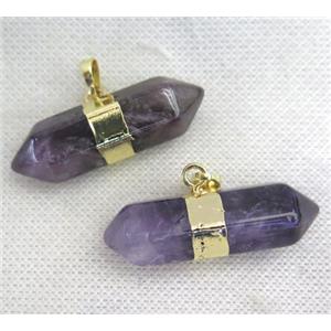 Amethyst bullet pendant, purple, gold plated, approx 12-40mm [GMPDA6684]