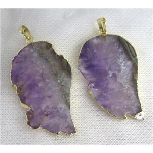 Amethyst pendant, purple, angel wing, gold plated, approx 25-50mm [GMPDA6689]