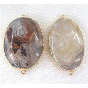 Mexico Crazy Agate oval connector, gold plated, approx 15-40mm [GMPDA6693]