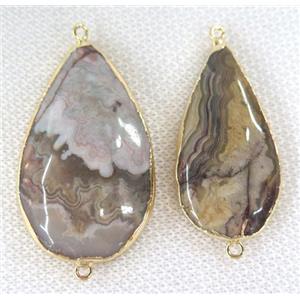 Mexico Crazy Agate teardrop connector, gold plated, approx 15-40mm [GMPDA6694]