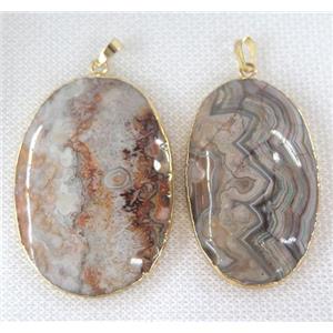 Mexico Crazy Agate oval pendant, gold plated, approx 20-60mm [GMPDA6696]