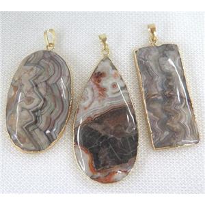 Agua Nueva Mexican Crazy Agate pendant, mix shaped, gold plated, approx 20-60mm [GMPDA6698]