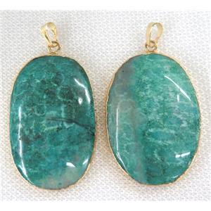 green coral fossil oval pendant, dye, gold plated, approx 20-50mm [GMPDA6699]