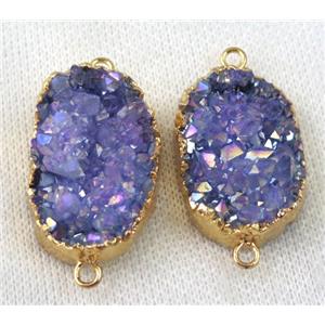 purple druzy quartz connector, AB color, freeform, gold plated, approx 20-35mm [GMPDA6703]